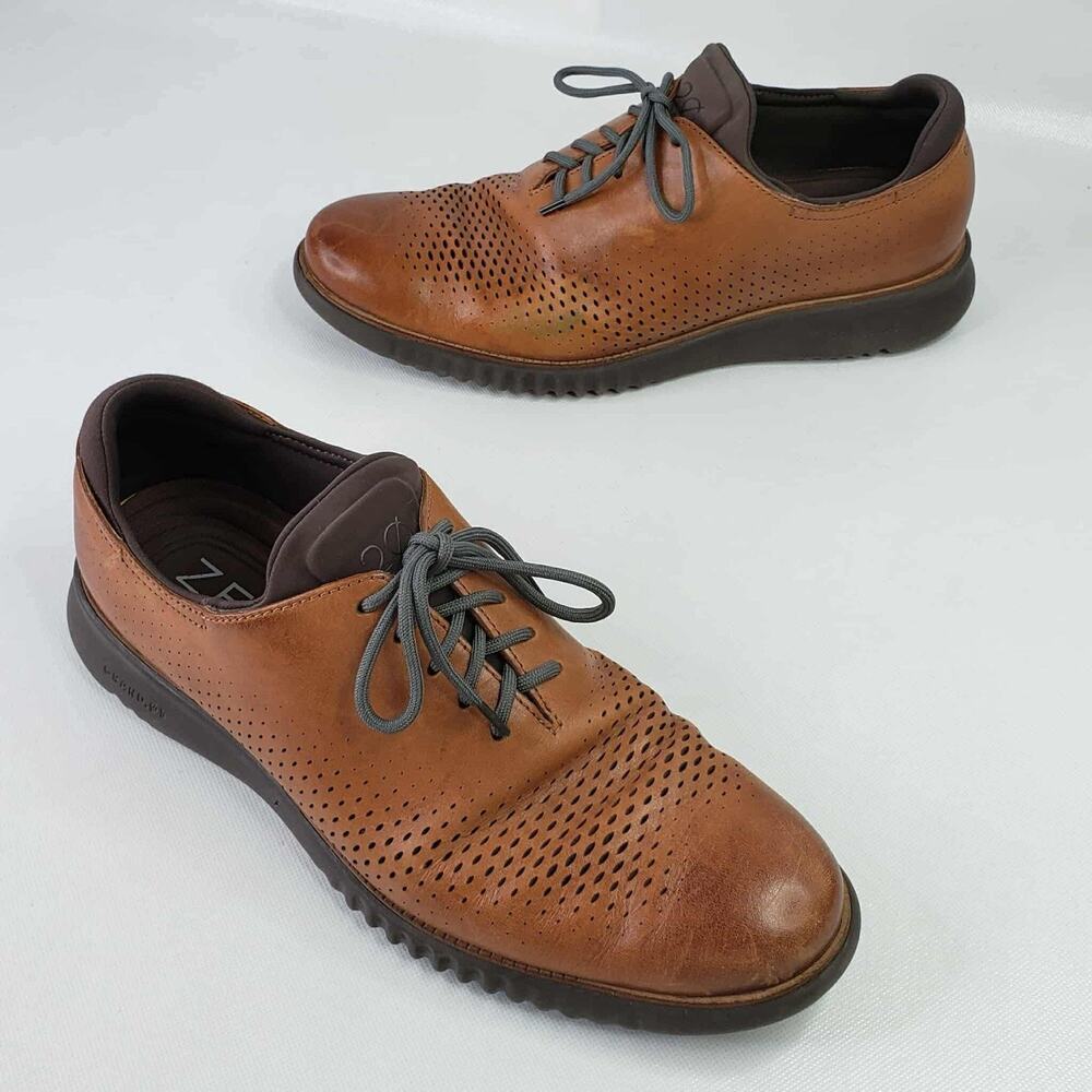 Cole Haan Mens Size 10.5M 2.ZERØGRAND Brown Lined Laser Wingtip Oxford Shoes